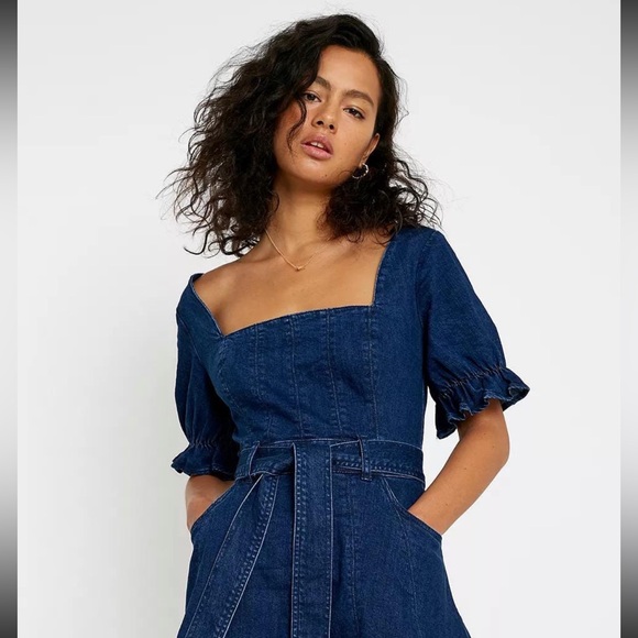 Finders Keepers Navy Puff Sleeve Mini Dress - Picture 5 of 11